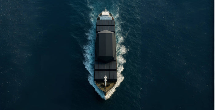 Boot, das auf einem Gewässer fährt, aus der Vogelperspektive