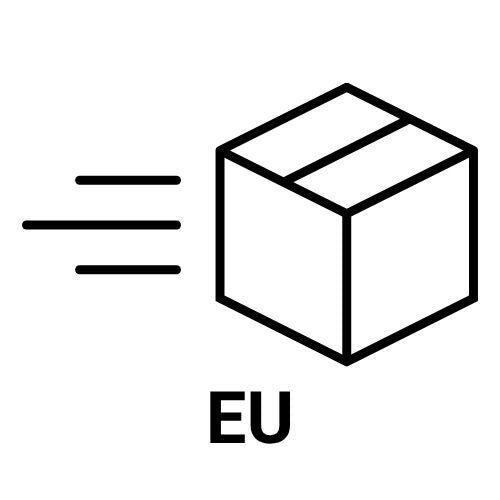 Icon of a box with speed lines with 'EU' written below.