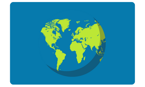 World map icon on a blue background