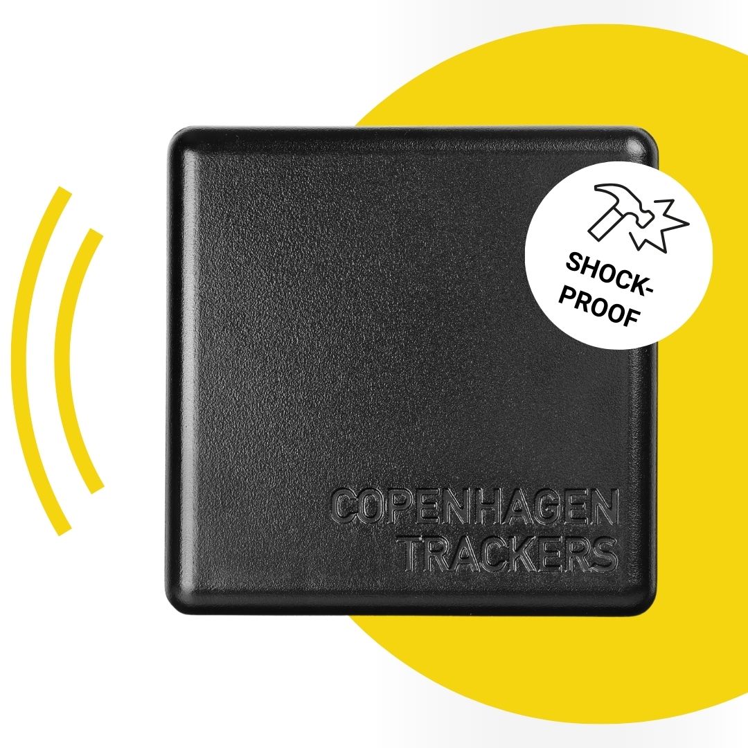 Cobblestone Pro GPS tracker with a yellow connection icon in the background.