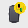 The Gemstone GPS tracker on a grey background with a battery swap icon in front