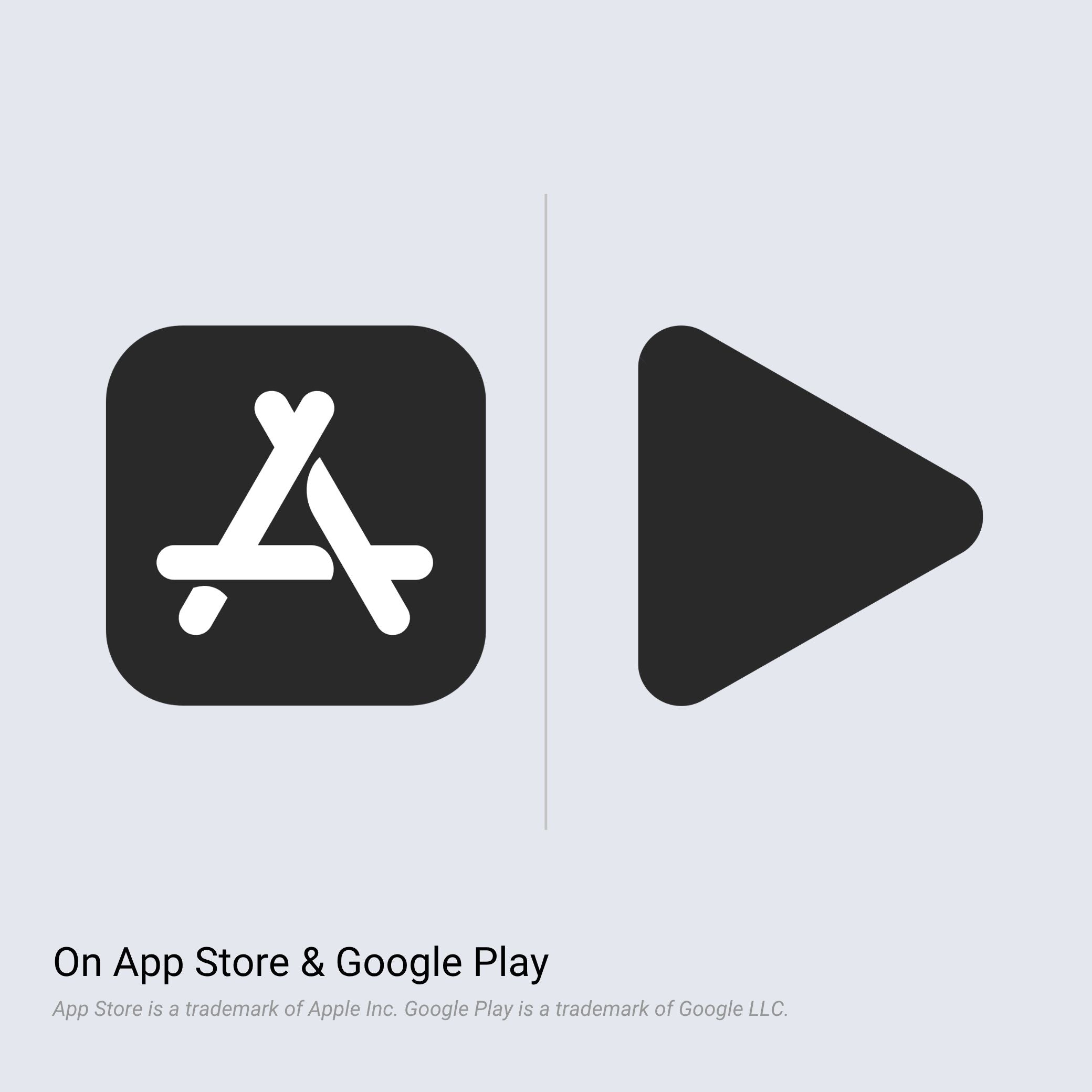 Icone dell'App Store e di Google Play su sfondo grigio chiaro