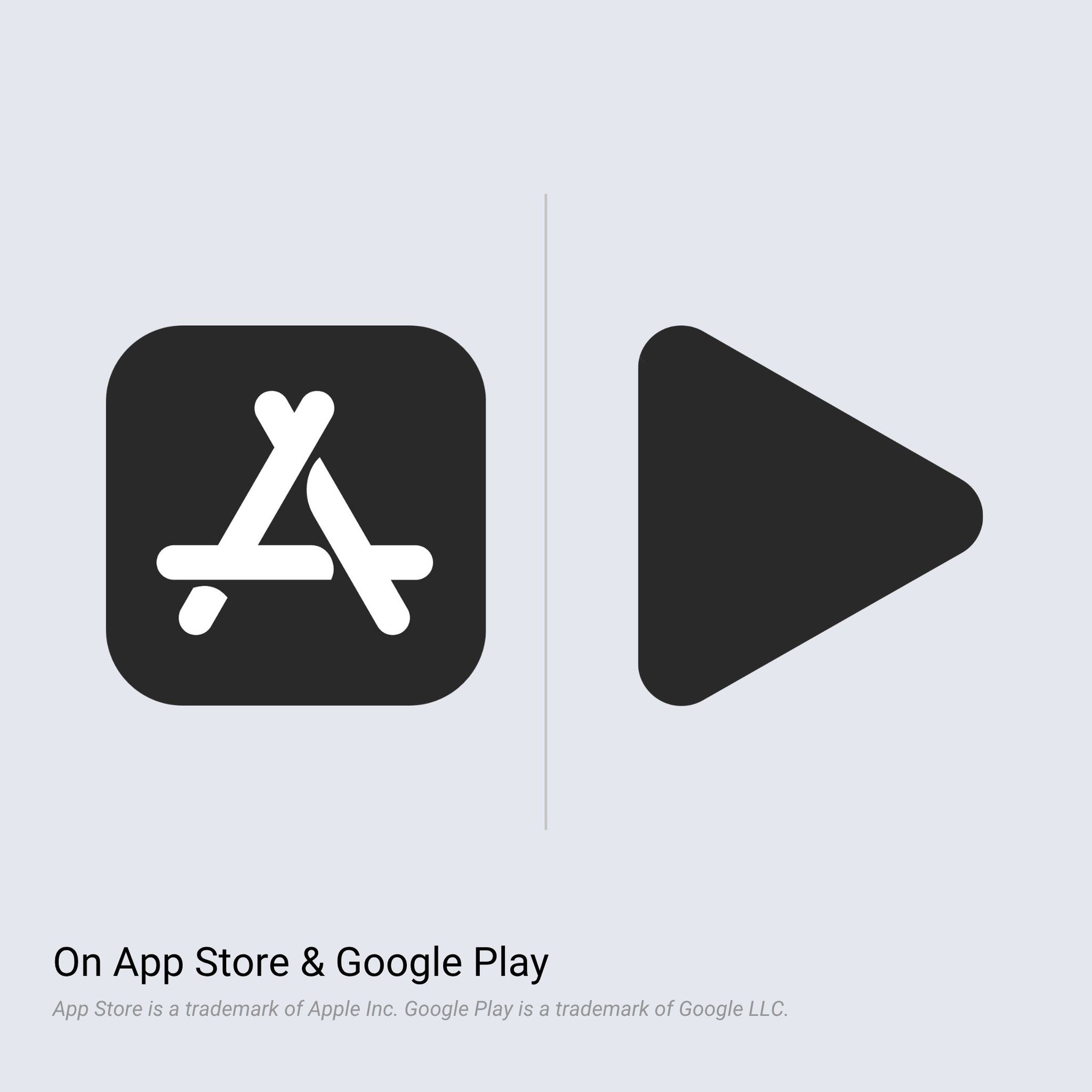 Icone dell'App Store e di Google Play su sfondo grigio chiaro