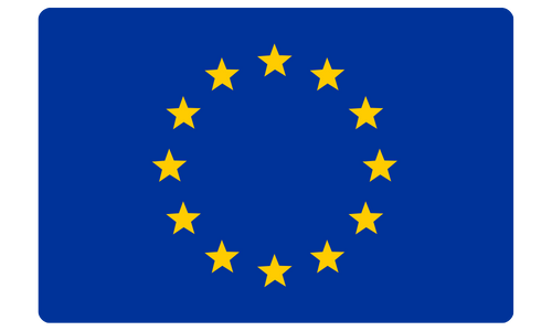 De vlag van de Europese Unie met daaronder het pictogram van een doos die de EU-vaart symboliseert